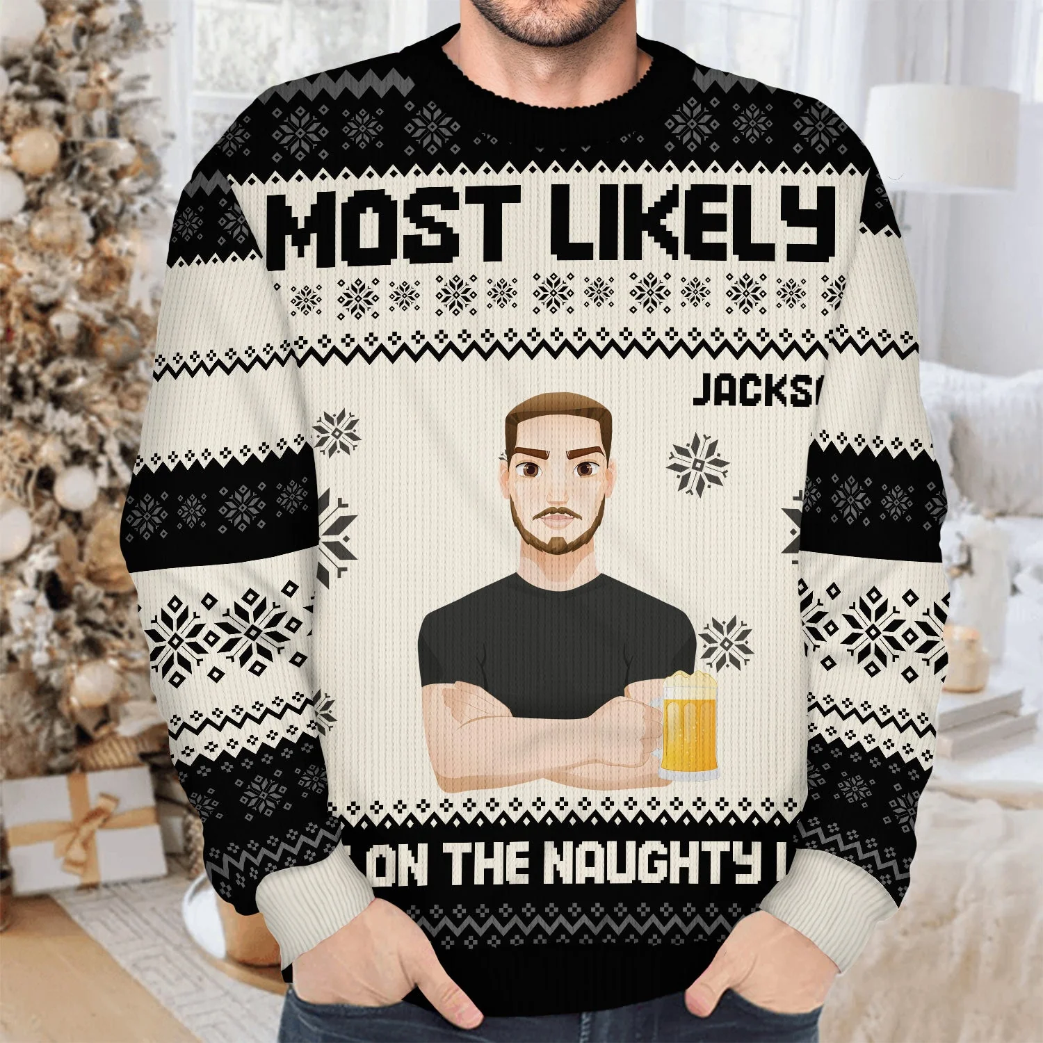 Christmas Flat Art Most Likely To - Gift For Family - Personalized Unisex Ugly Sweater - Image 4
