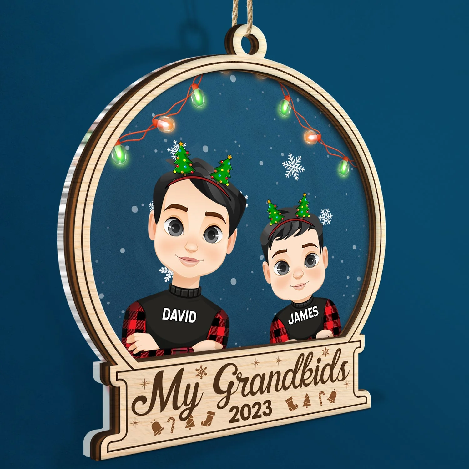 Christmas Flat Art Our Grandkids 2023 - Gift For Grandparents - Personalized 2-Layered Mix Ornament - Image 2