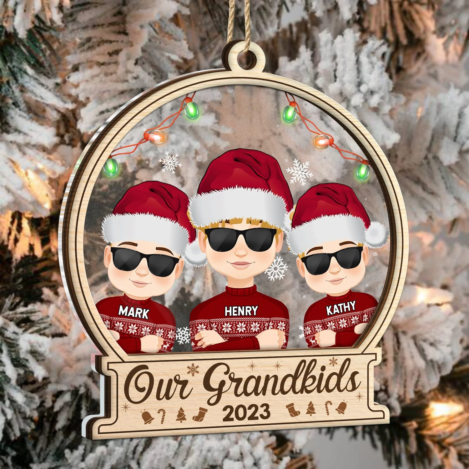 Christmas Flat Art Our Grandkids 2023 - Gift For Grandparents - Personalized 2-Layered Mix Ornament - Image 3