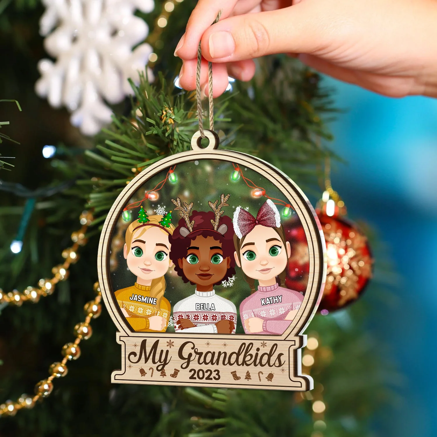 Christmas Flat Art Our Grandkids 2023 - Gift For Grandparents - Personalized 2-Layered Mix Ornament - Image 4