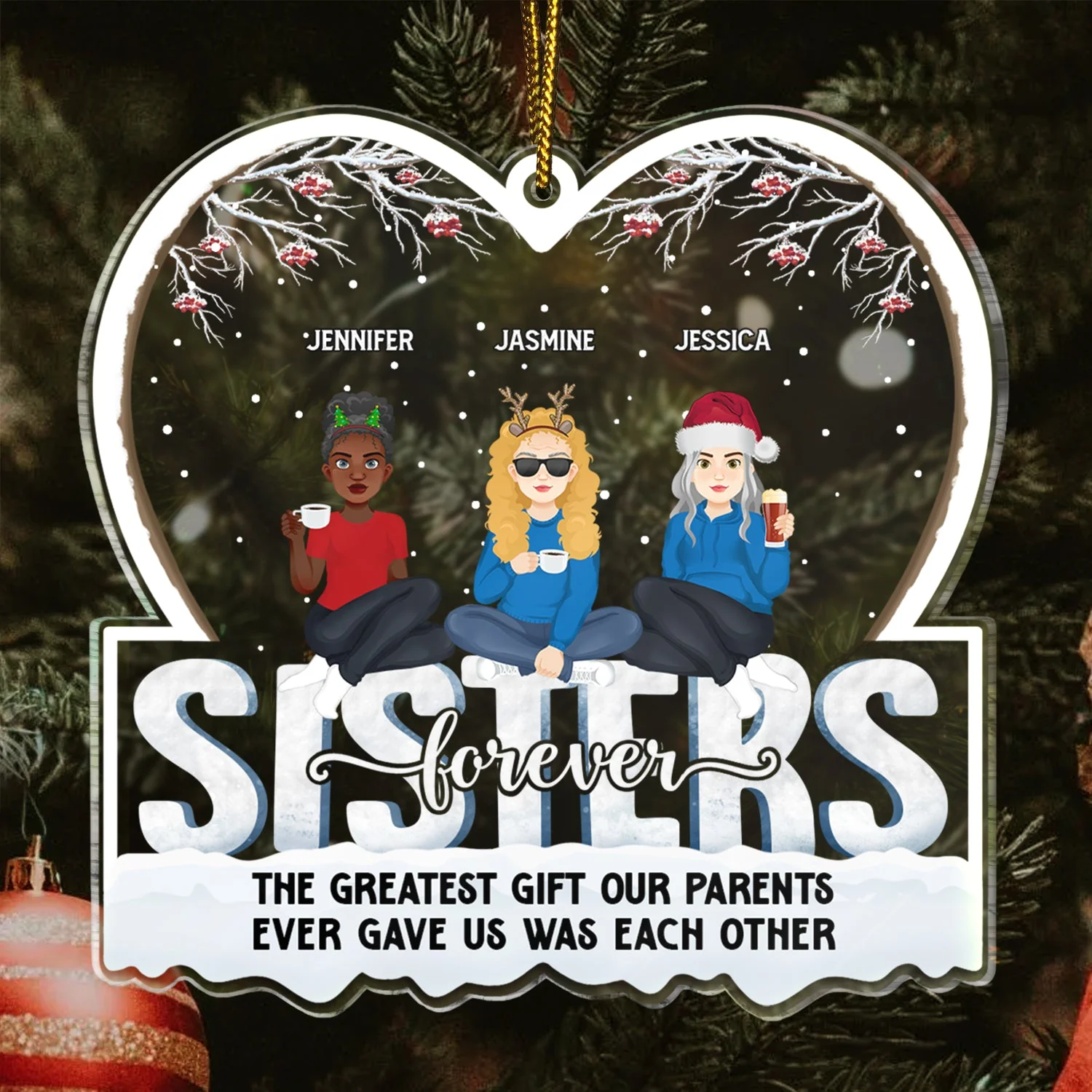 Christmas Flat Art Siblings Forever The Greatest Gift Our Parents Gave Us - Gift For Siblings - Personalized Custom Shaped Acrylic Ornament - Image 3