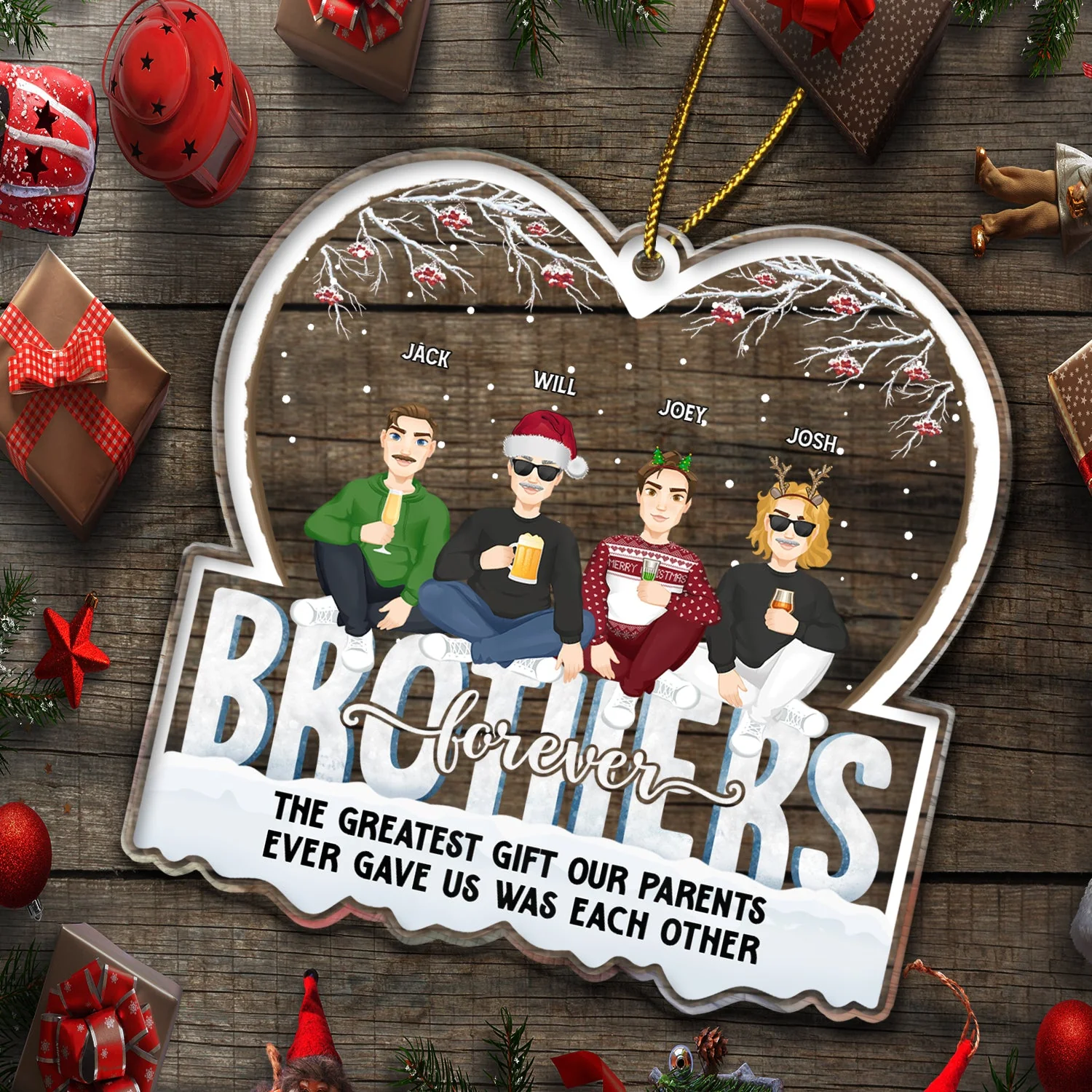 Christmas Flat Art Siblings Forever The Greatest Gift Our Parents Gave Us - Gift For Siblings - Personalized Custom Shaped Acrylic Ornament - Image 5