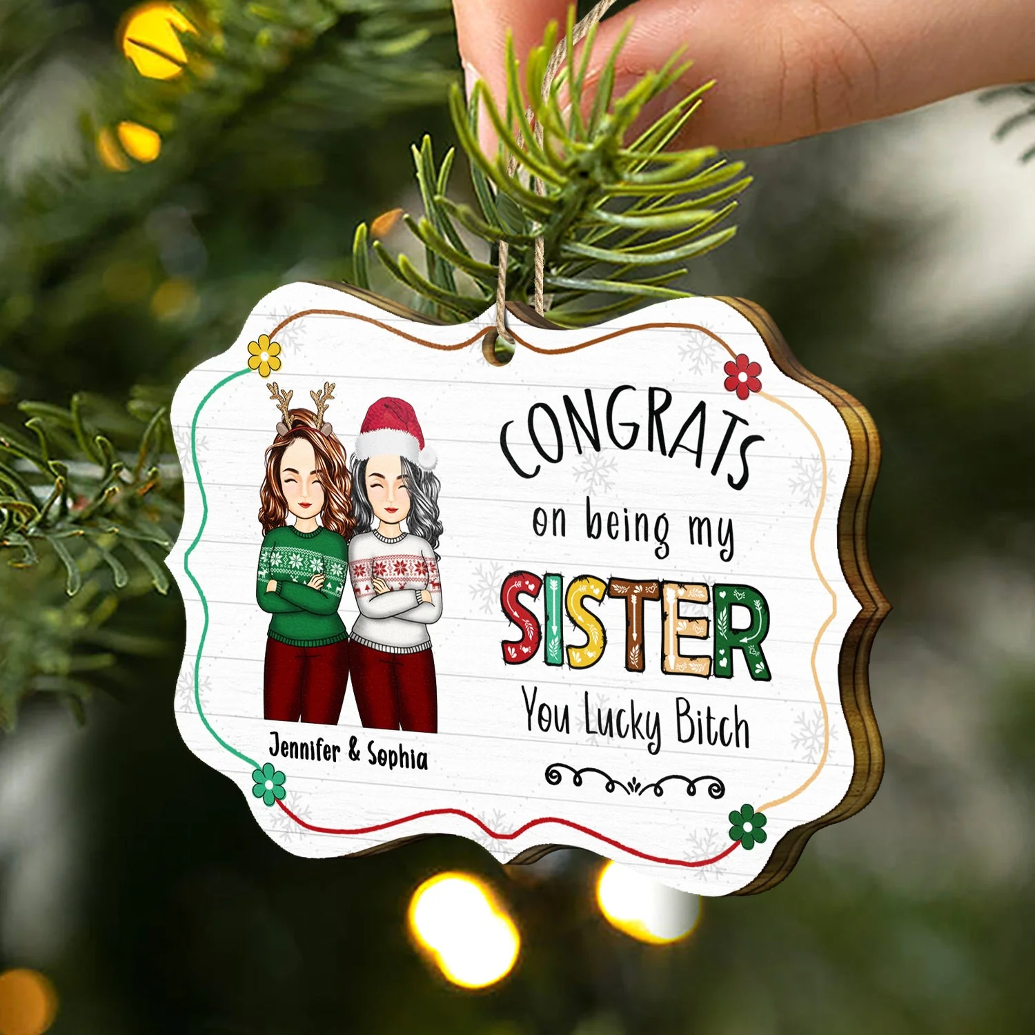 Christmas Flower Congrats On Being My Brother - Gift For Sibling - Personalized Medallion Wooden Ornament - Image 2