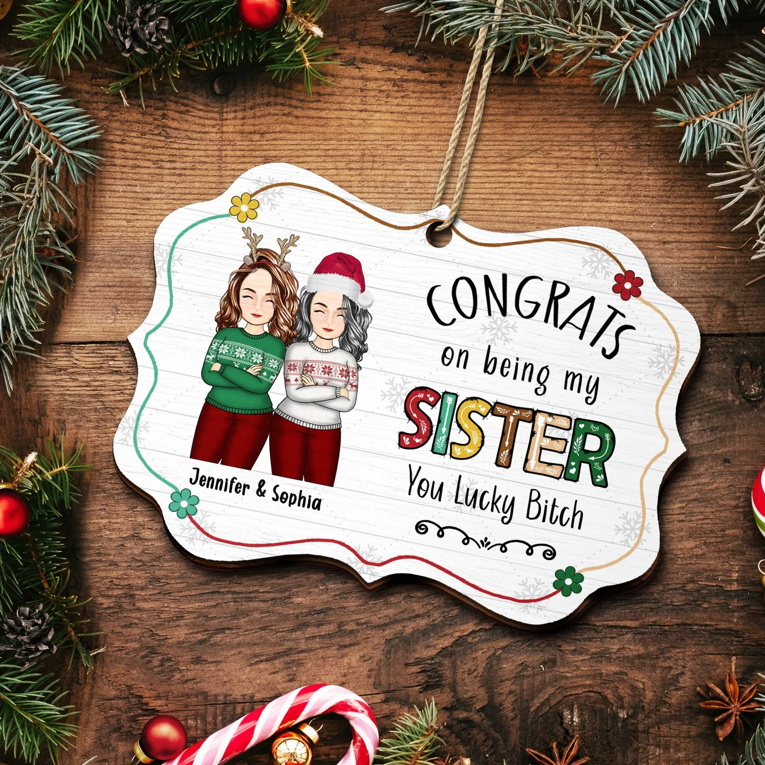 Christmas Flower Congrats On Being My Brother - Gift For Sibling - Personalized Medallion Wooden Ornament - Image 5