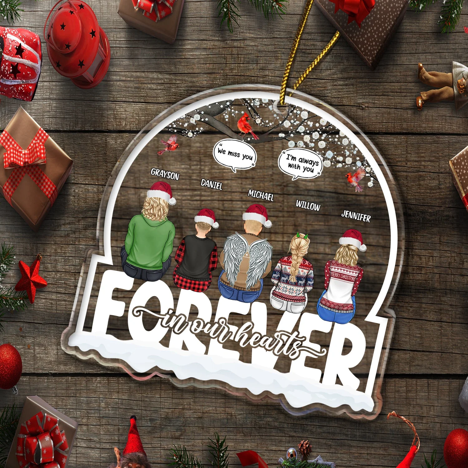 Christmas Forever In Our Hearts - Memorial Gift - Personalized Custom Shaped Acrylic Ornament - Image 5