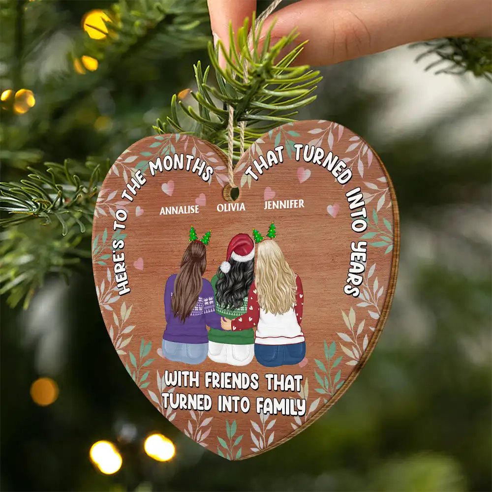 Christmas Friends That Turned Into Family - Personalized Custom Shaped Wooden Ornament - Image 2