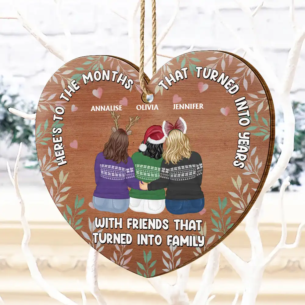 Christmas Friends That Turned Into Family - Personalized Custom Shaped Wooden Ornament - Image 4