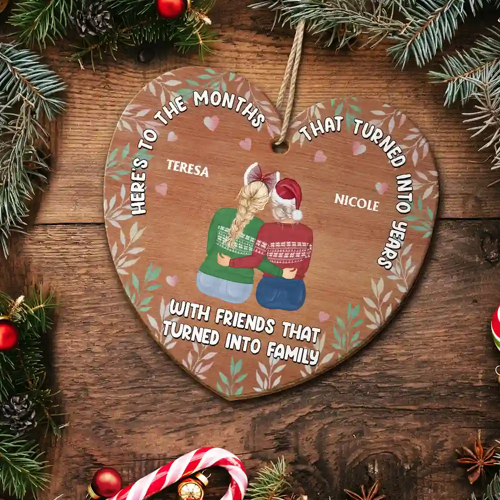 Christmas Friends That Turned Into Family - Personalized Custom Shaped Wooden Ornament - Image 5