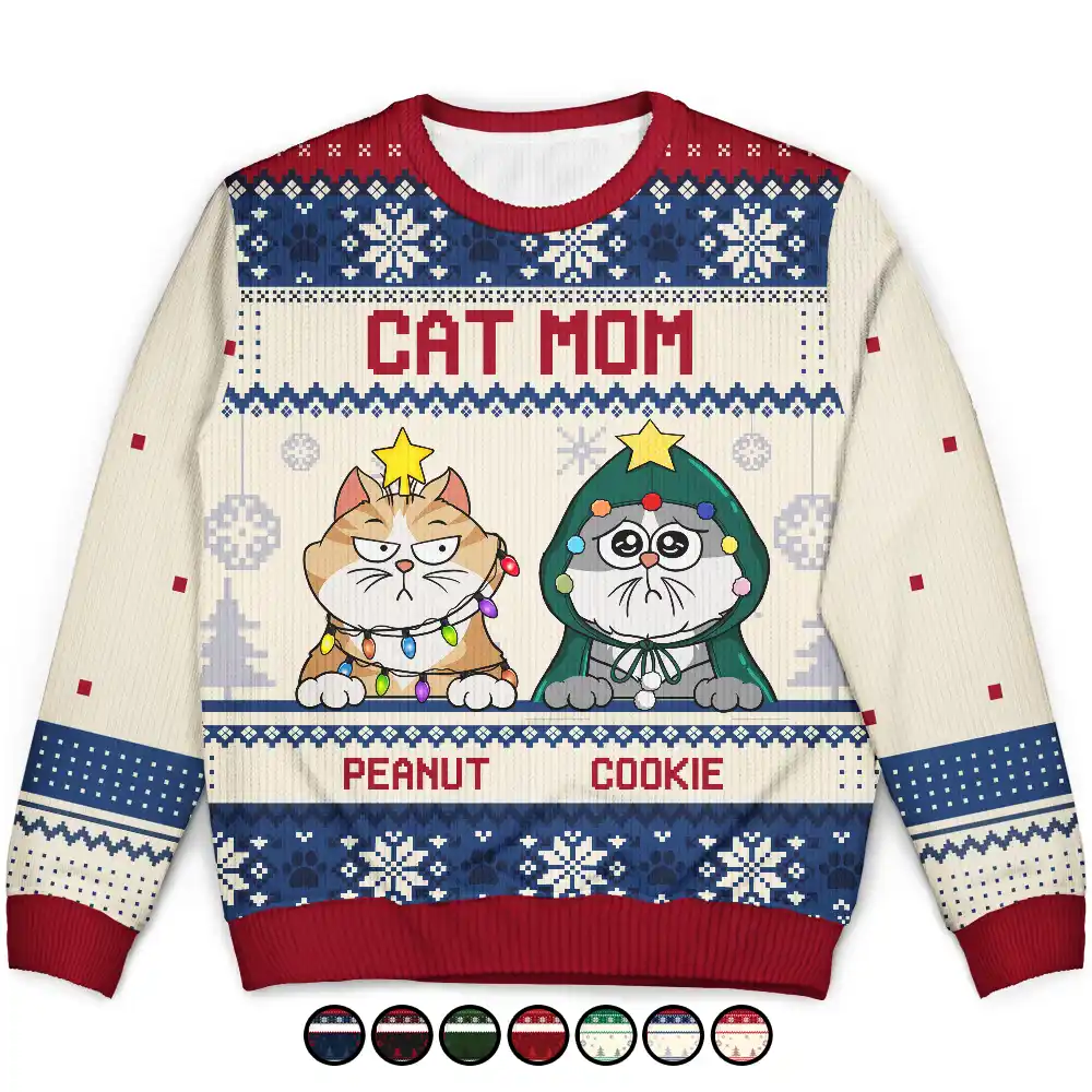 Christmas Funny Cat Mom Pet Lover Dog Person - Personalized Unisex Ugly Sweater - Image 2