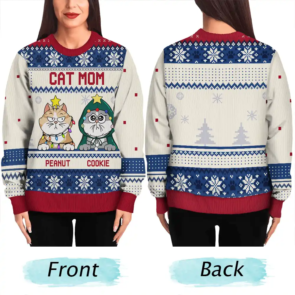 Christmas Funny Cat Mom Pet Lover Dog Person - Personalized Unisex Ugly Sweater - Image 6