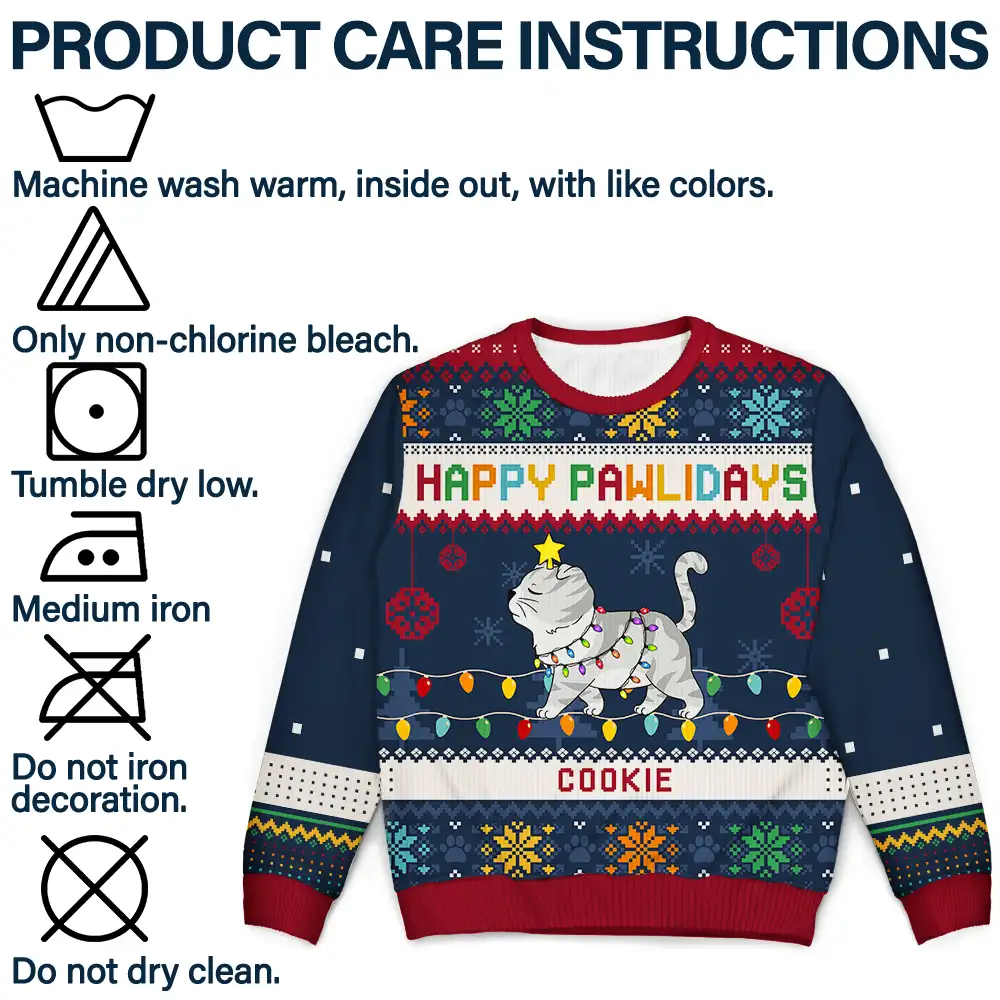 Christmas Funny Walking Cats Meowy Catmas Happy Pawlidays - Personalized Unisex Ugly Sweater - Image 6