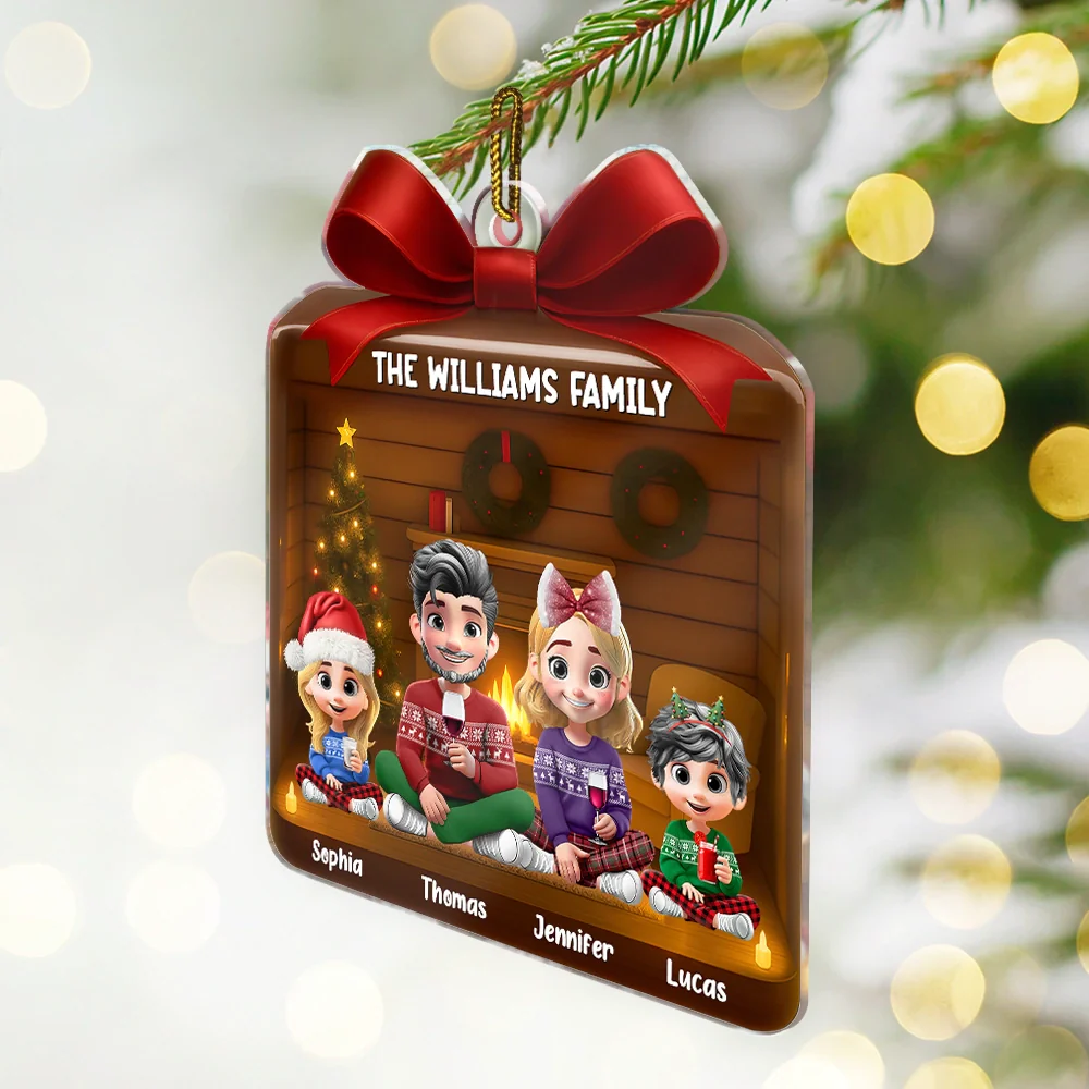 Christmas Gift 3D Effect Family - Personalized Custom Shaped Acrylic Ornament - Image 2
