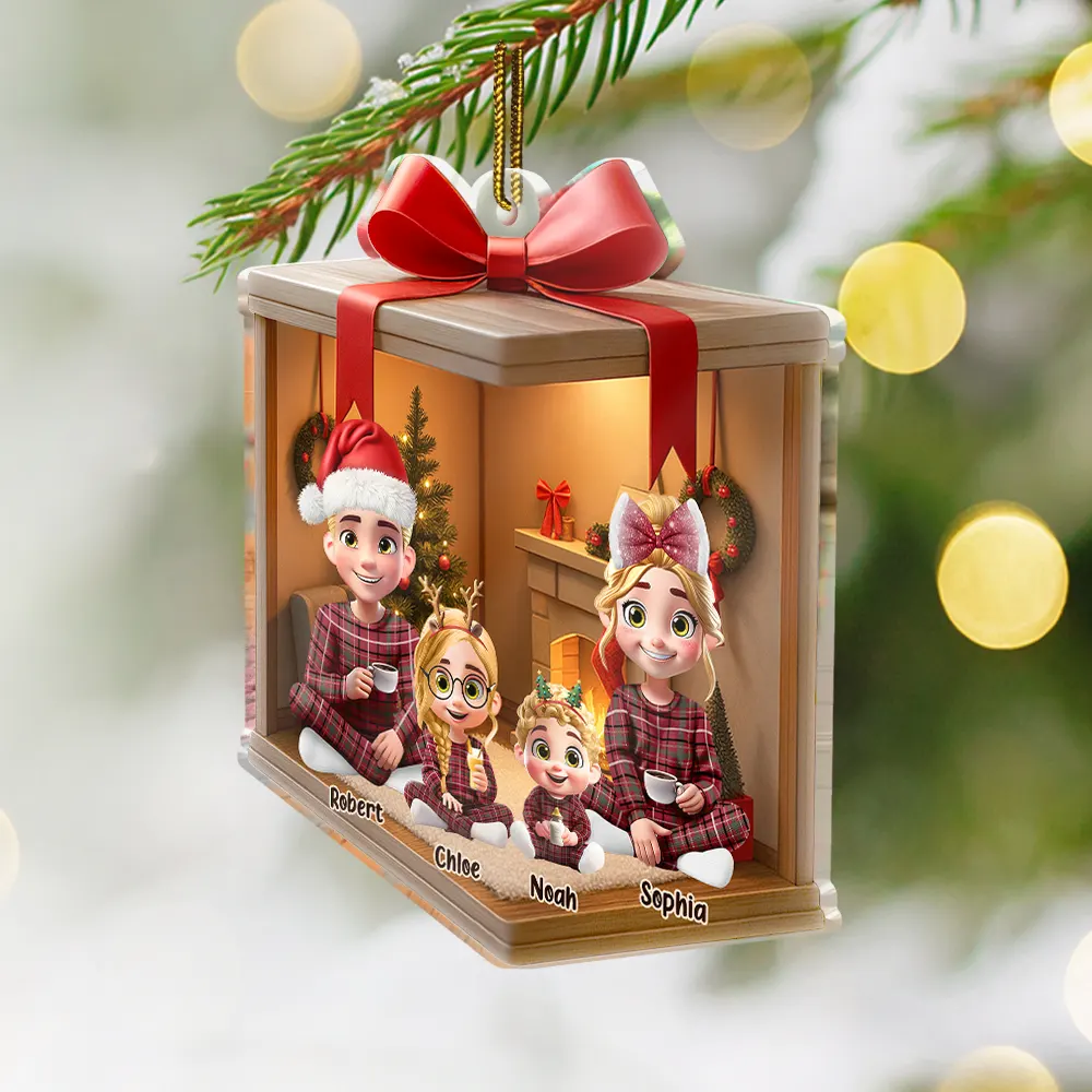 Christmas Gift Box 3D Effect Family - Personalized Custom Shaped Acrylic Ornament - Image 2