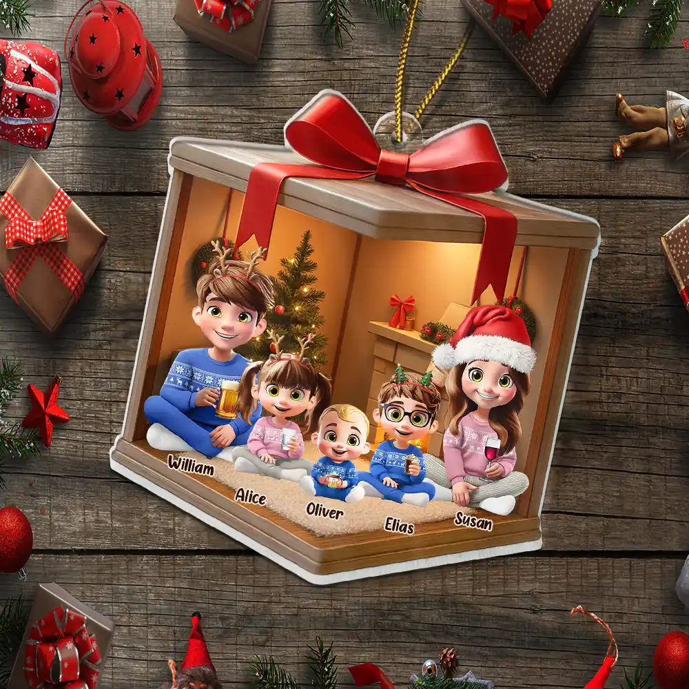 Christmas Gift Box 3D Effect Family - Personalized Custom Shaped Acrylic Ornament - Image 5