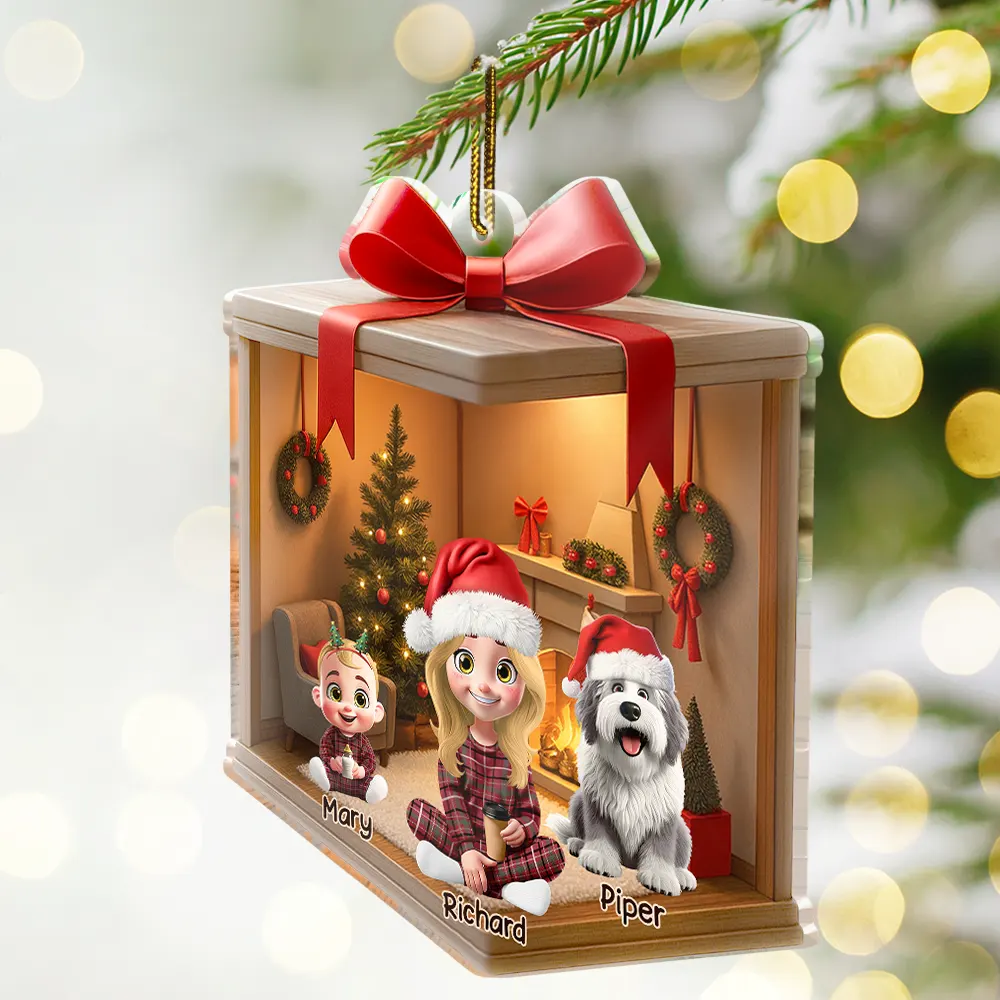 Christmas Gift Box 3D Effect Family - Personalized Custom Shaped Acrylic Ornament - Image 2