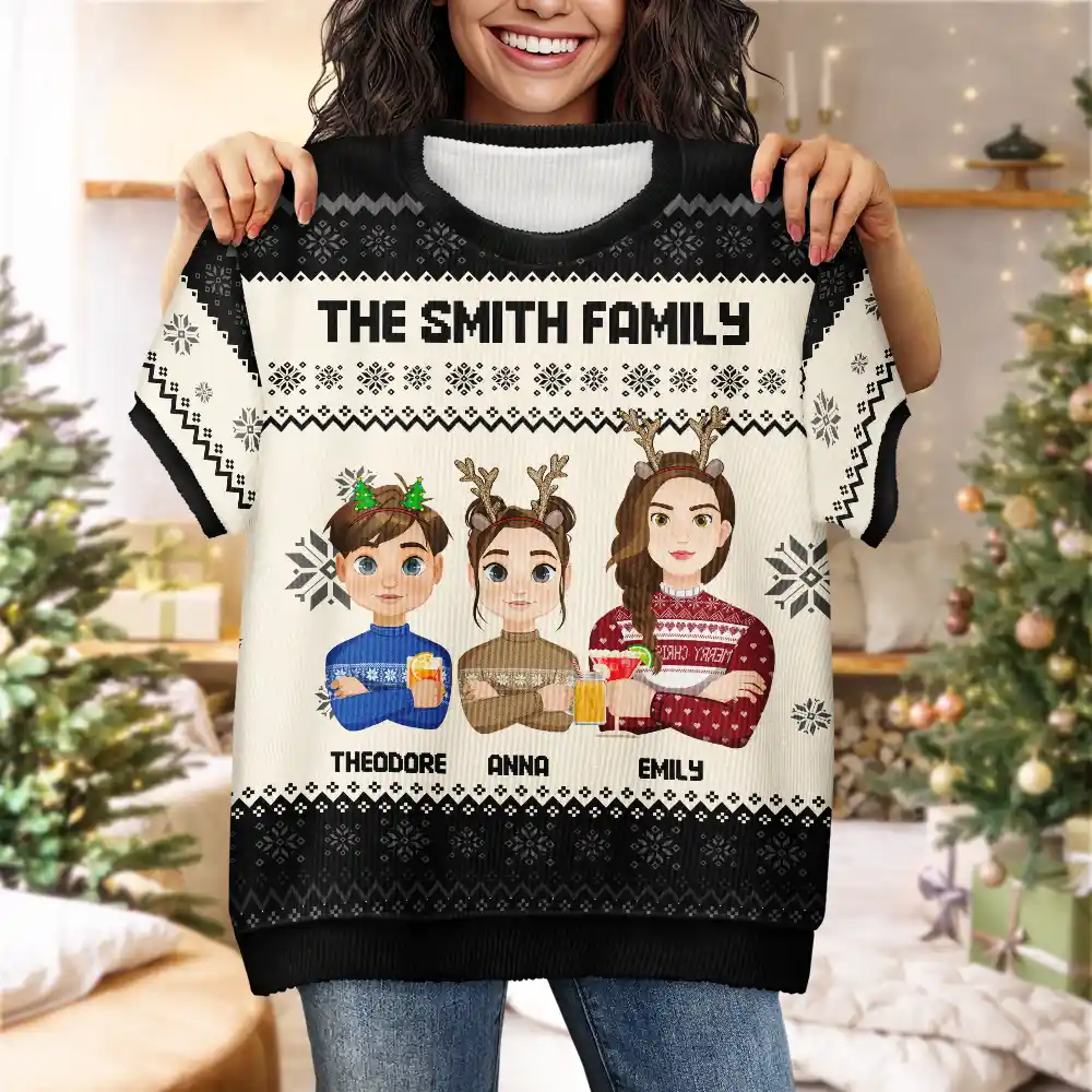 Christmas Gift For Family, Sibling, Friend Flat Art - Personalized Short Sleeve Sweater - Image 3
