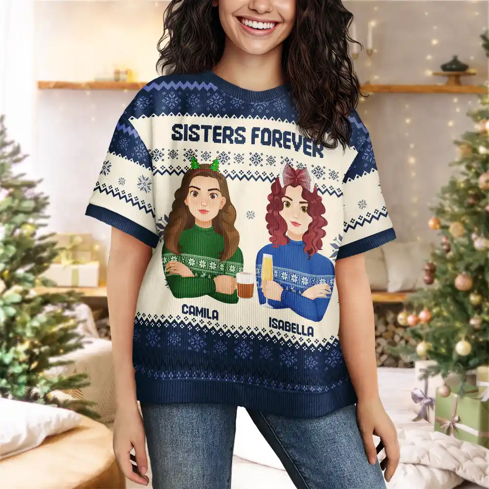 Christmas Gift For Family, Sibling, Friend Flat Art - Personalized Short Sleeve Sweater - Image 4