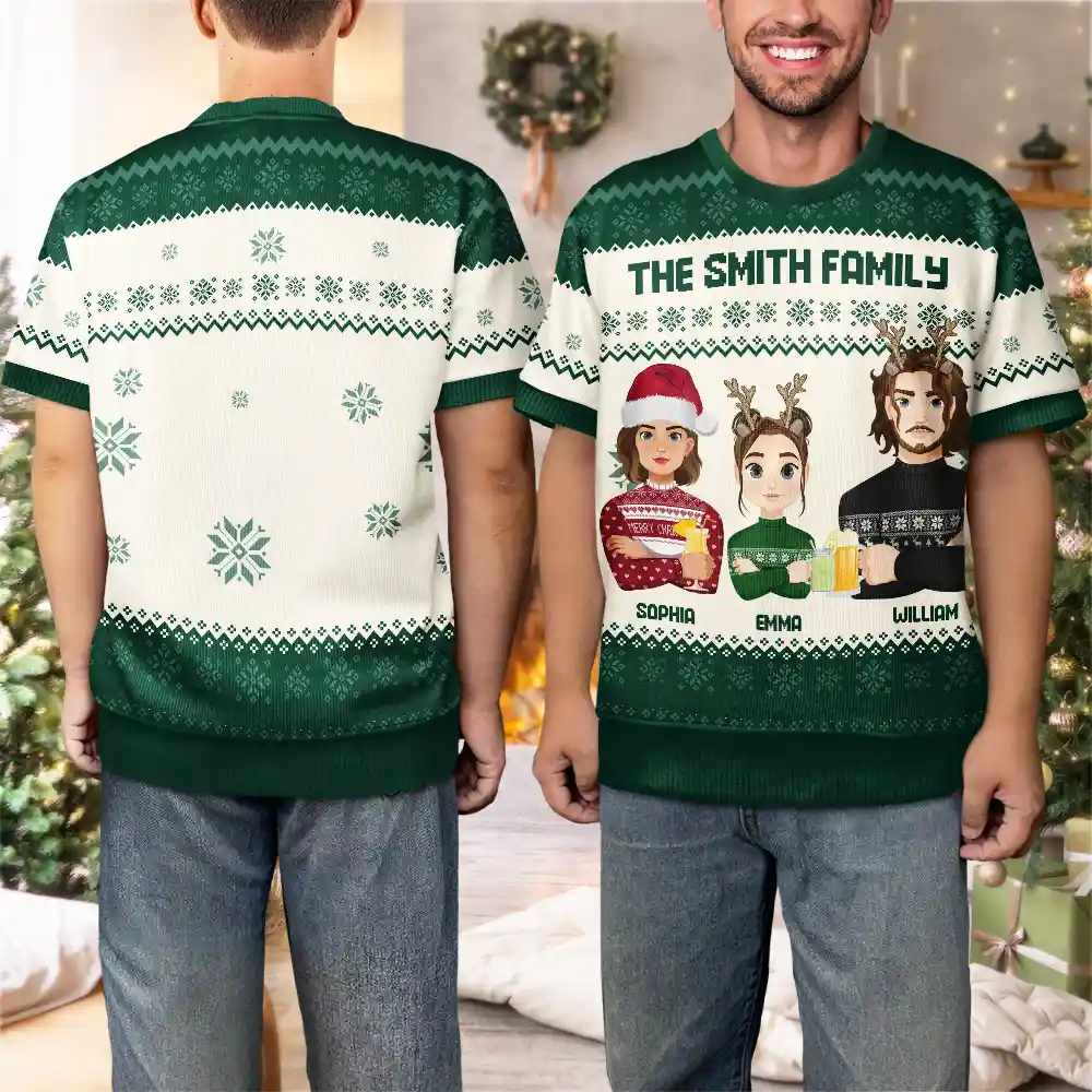 Christmas Gift For Family, Sibling, Friend Flat Art - Personalized Short Sleeve Sweater - Image 5