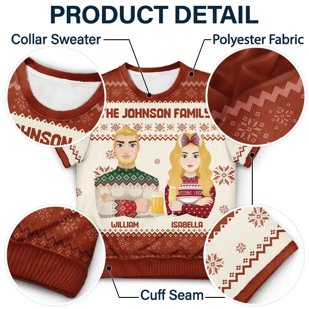 Christmas Gift For Family, Sibling, Friend Flat Art - Personalized Short Sleeve Sweater - Image 6
