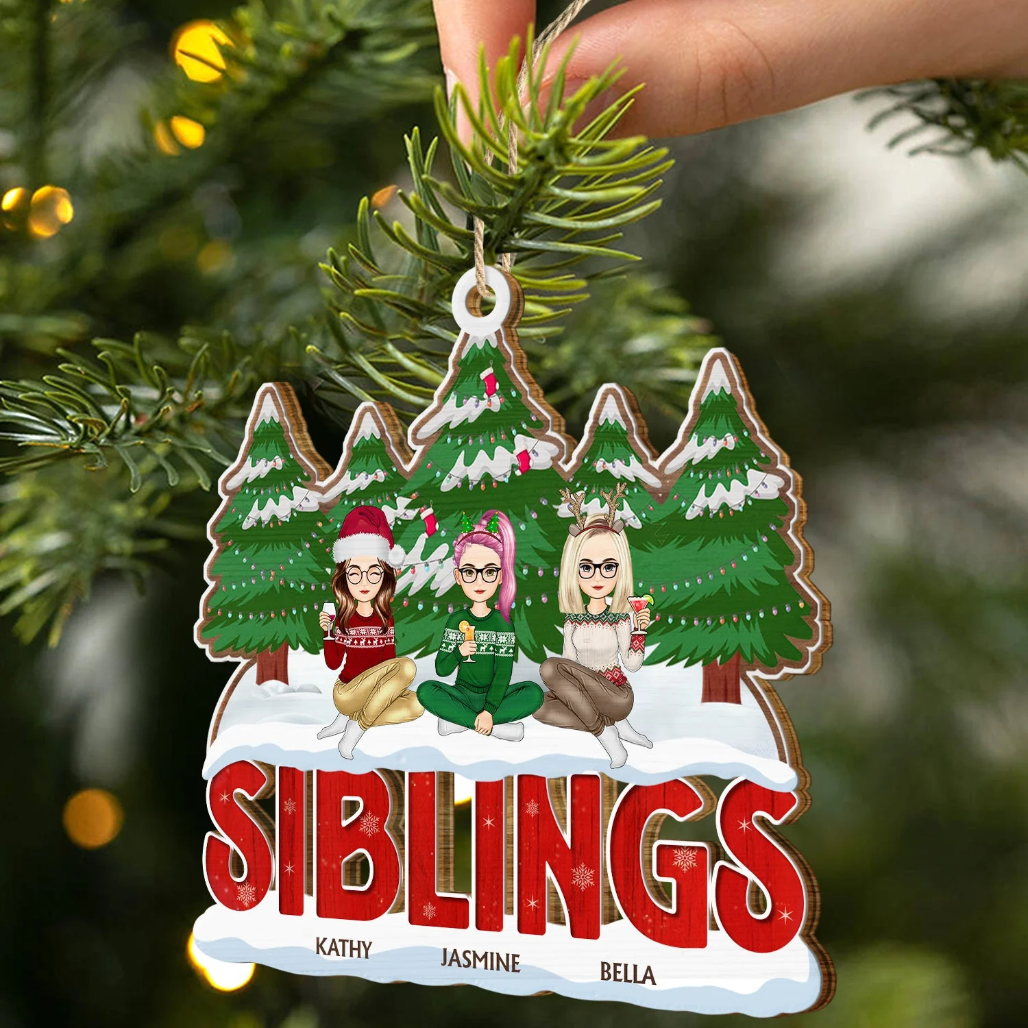 Christmas Gift For Siblings, Sisters, Brothers, Besties, Coworkers - Personalized Wooden Cutout Ornament - Image 2