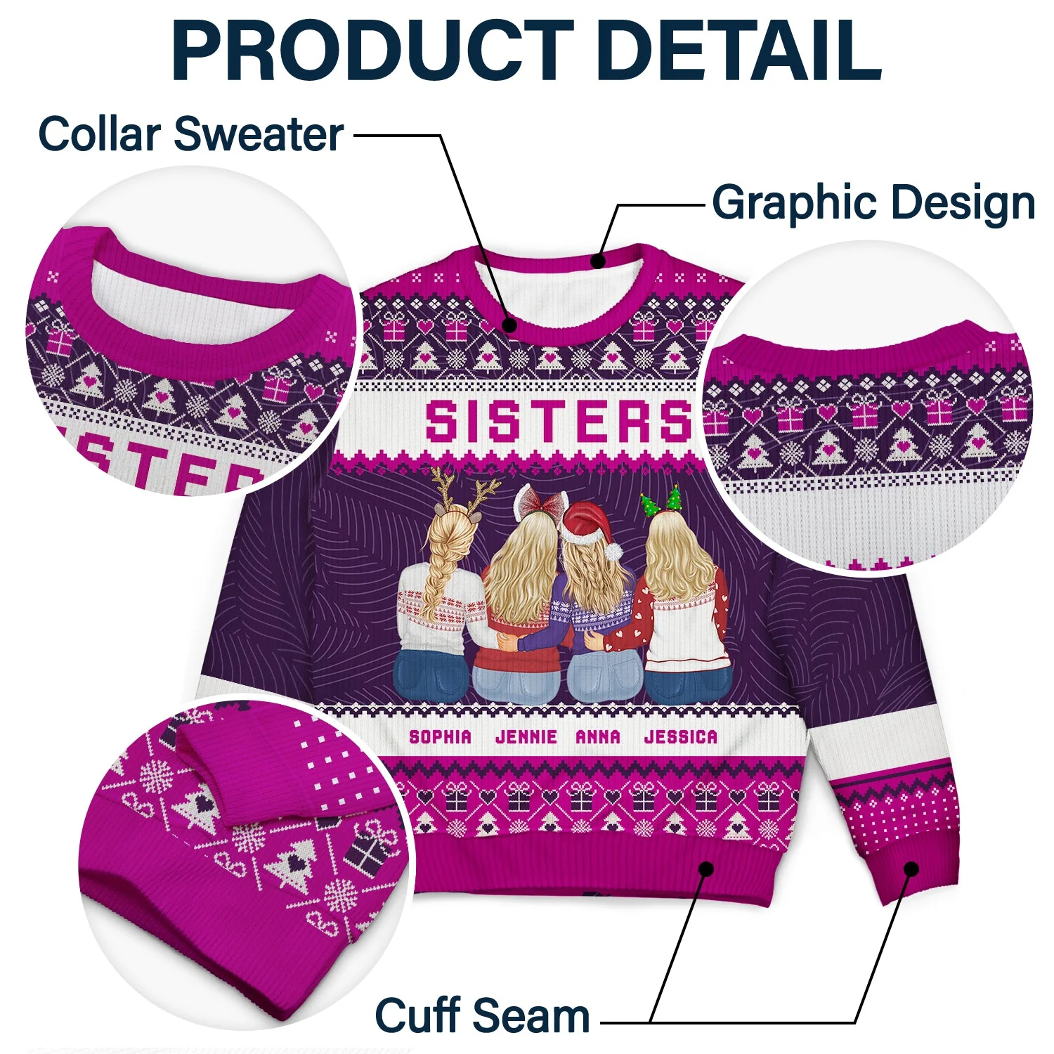 Christmas Gift For Sisters Besties Cousins - Personalized Unisex Ugly Sweater - Image 6