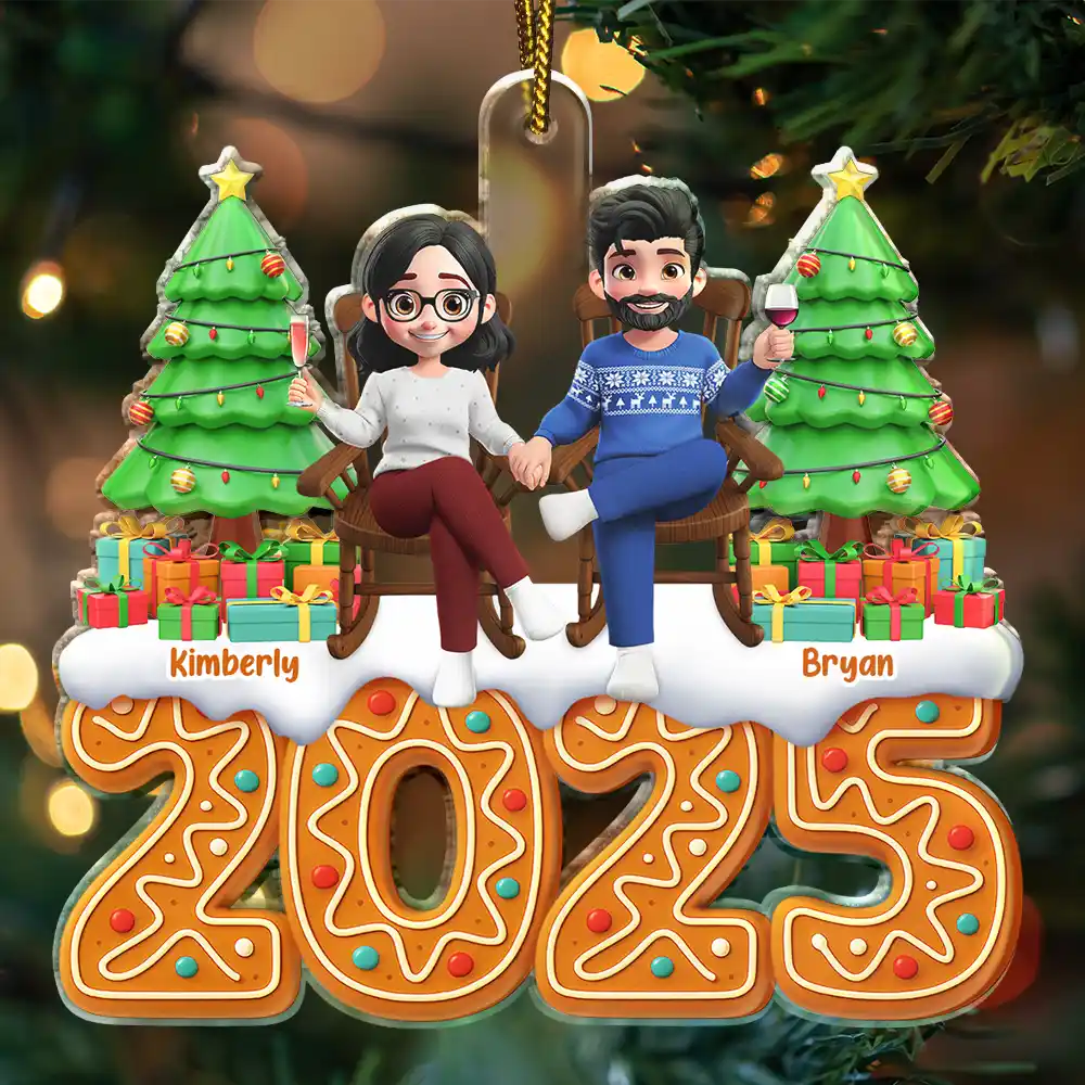 Christmas Gingerbread 3D Effect Couple Holding Hand - Personalized Custom Shaped Acrylic Ornament - Image 3