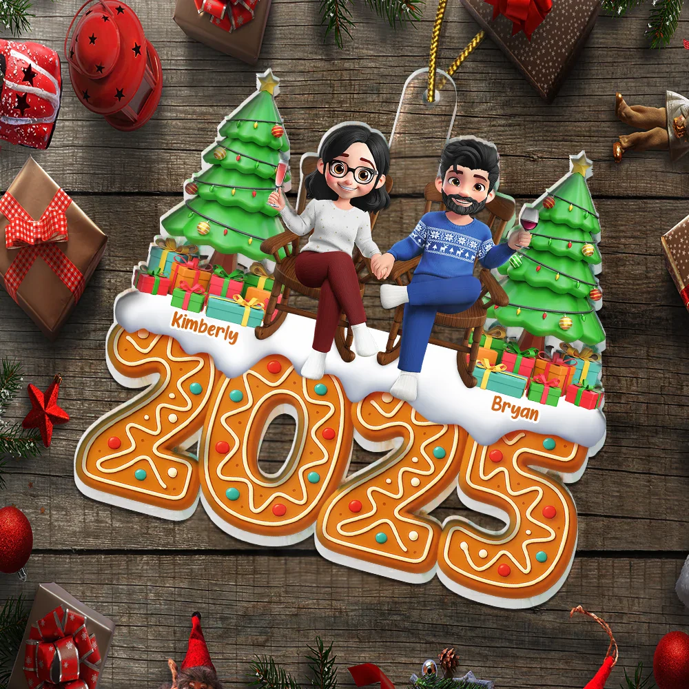 Christmas Gingerbread 3D Effect Couple Holding Hand - Personalized Custom Shaped Acrylic Ornament - Image 5