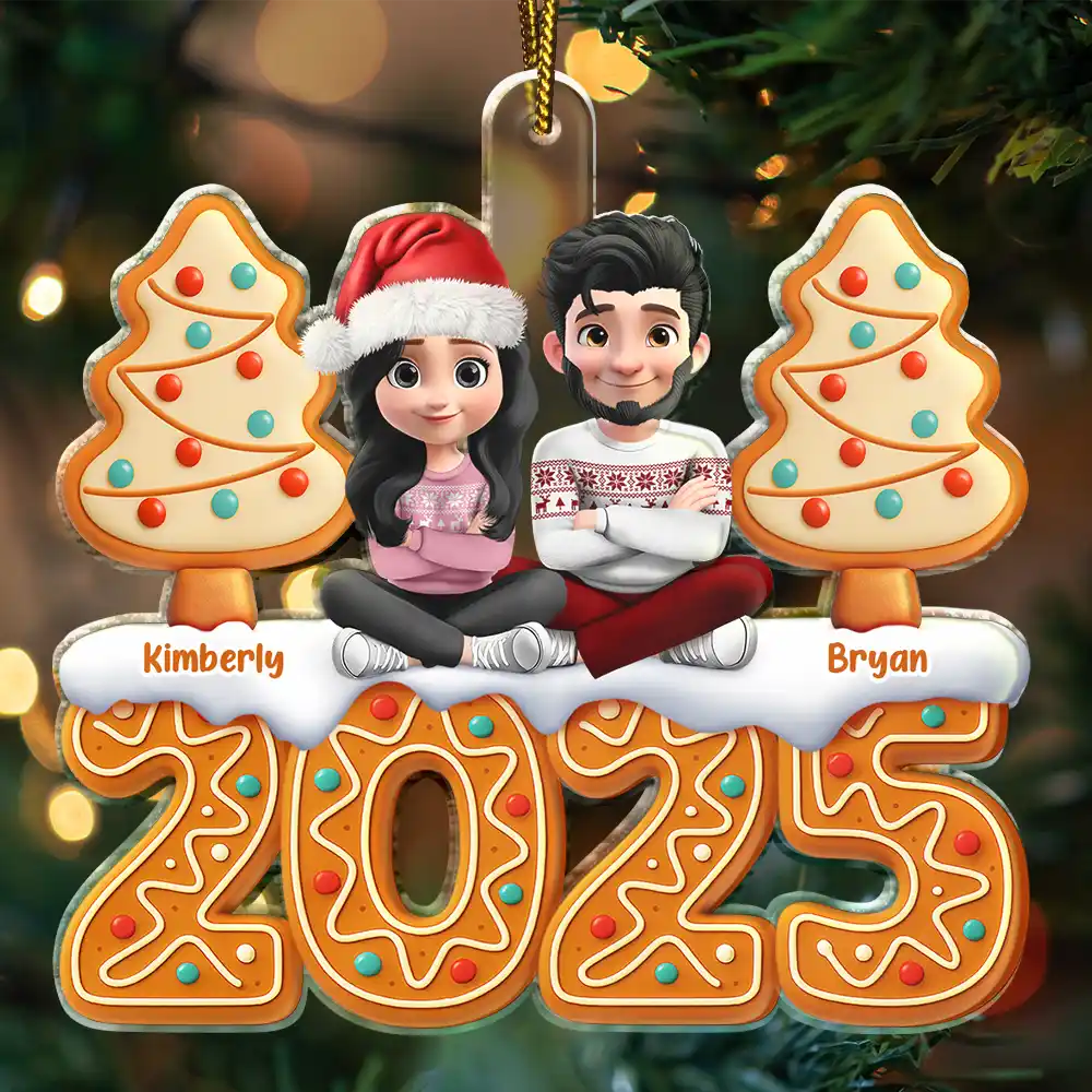 Christmas Gingerbread 3D Effect Couple Sitting - Personalized Custom Shaped Acrylic Ornament - Image 3