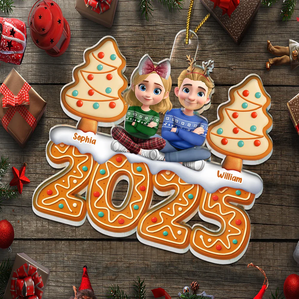 Christmas Gingerbread 3D Effect Couple Sitting - Personalized Custom Shaped Acrylic Ornament - Image 5