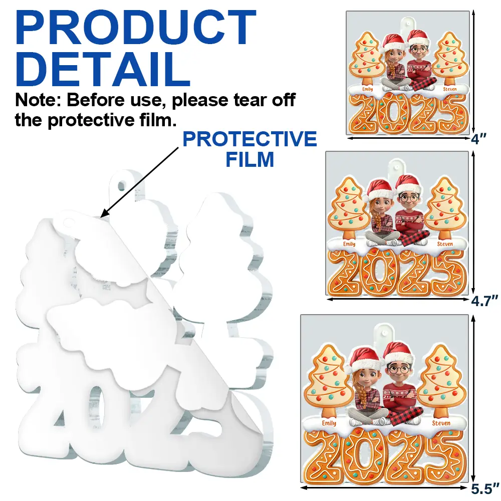 Christmas Gingerbread 3D Effect Couple Sitting - Personalized Custom Shaped Acrylic Ornament - Image 6