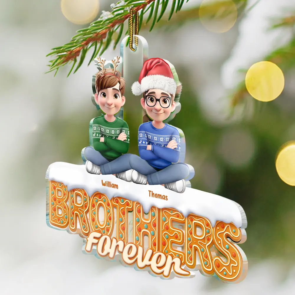 Christmas Gingerbread Besties Sisters Brothers 3D Effect - Personalized Custom Shaped Acrylic Ornament - Image 2