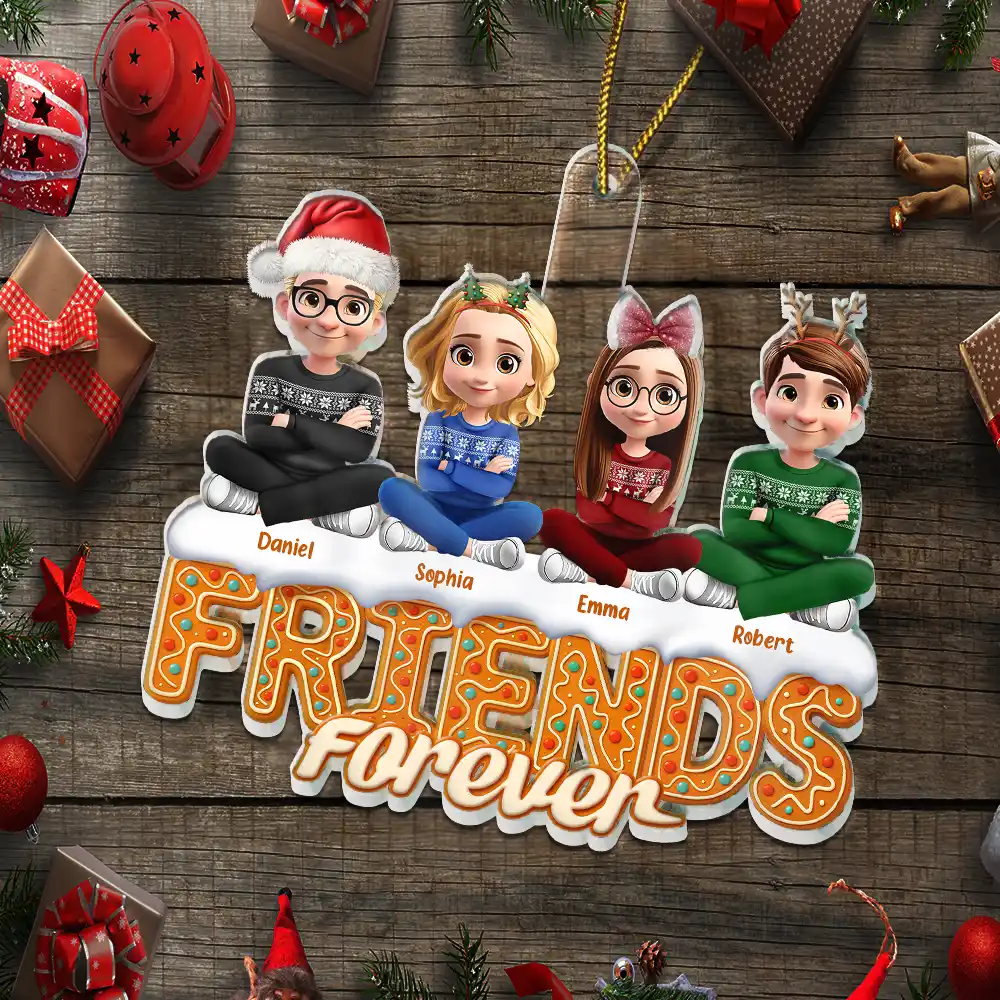 Christmas Gingerbread Besties Sisters Brothers 3D Effect - Personalized Custom Shaped Acrylic Ornament - Image 5