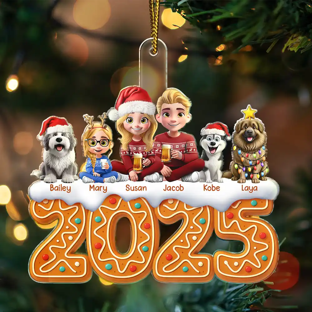 Christmas Gingerbread Family 3D Effect - Personalized Custom Shaped Acrylic Ornament - Image 4