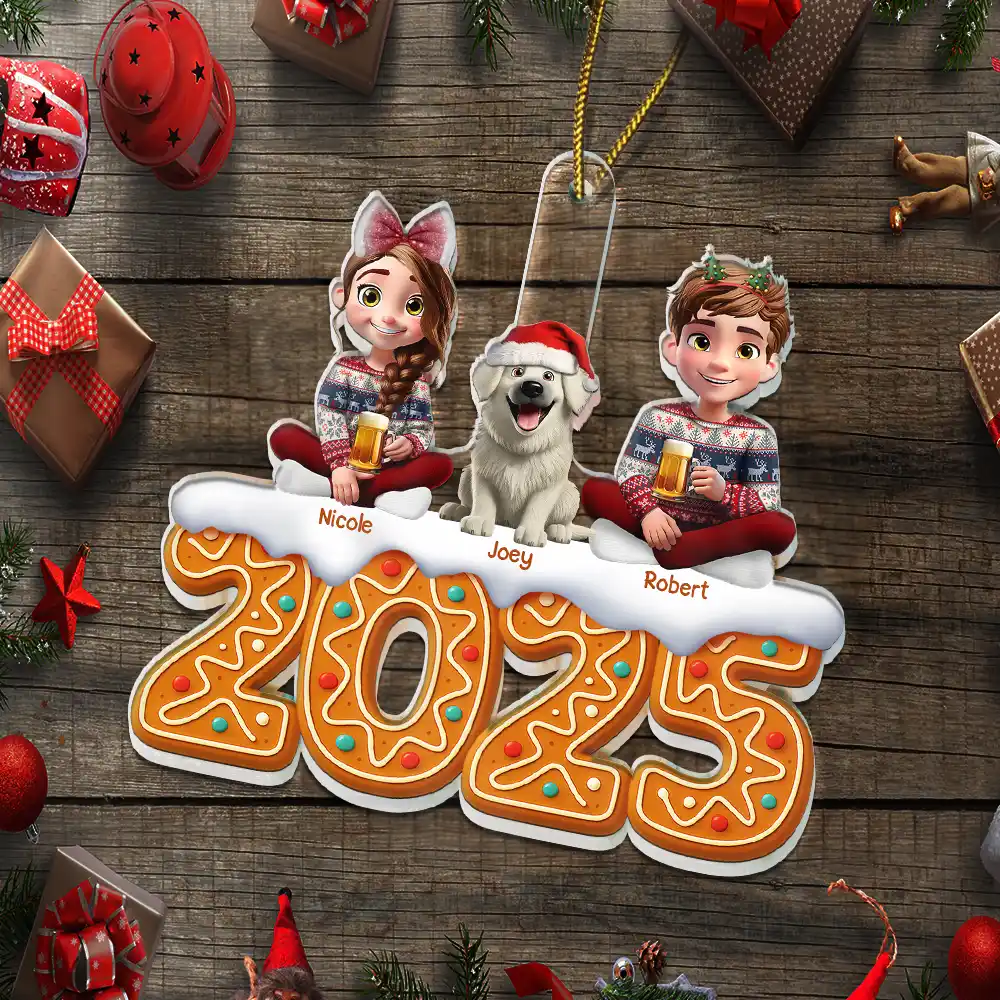 Christmas Gingerbread Family 3D Effect - Personalized Custom Shaped Acrylic Ornament - Image 6