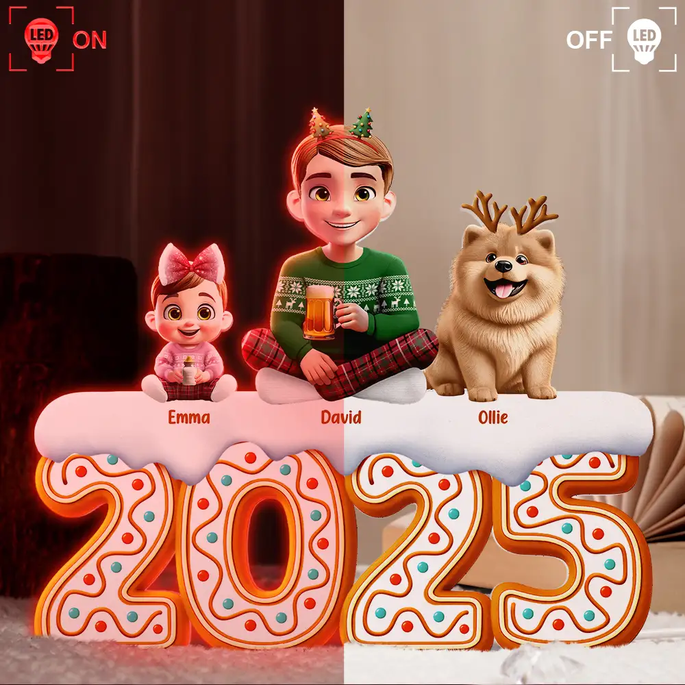 Christmas Gingerbread Family 3D Effect - Personalized Custom Shaped Light Box - Image 3