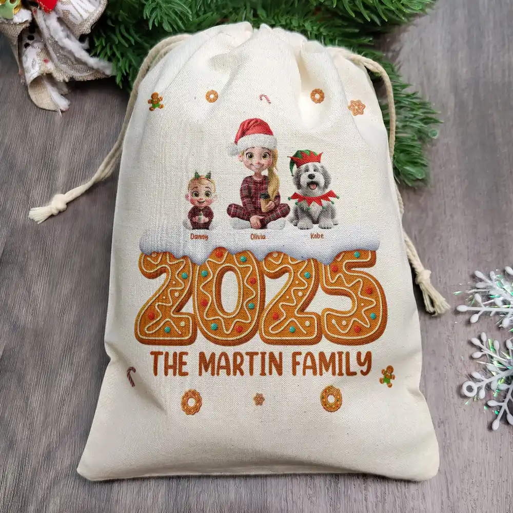 Christmas Gingerbread Family 3D Effect - Personalized Favor Bag - Image 2