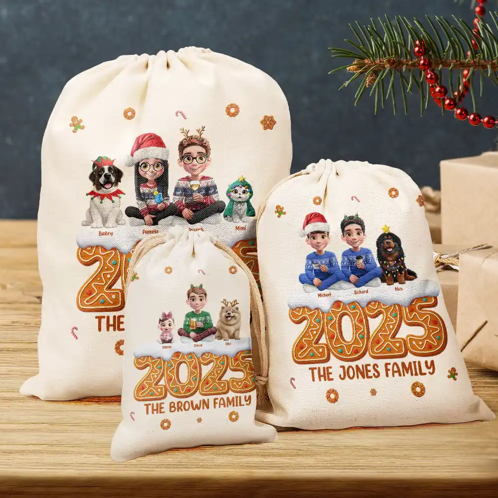 Christmas Gingerbread Family 3D Effect - Personalized Favor Bag - Image 3