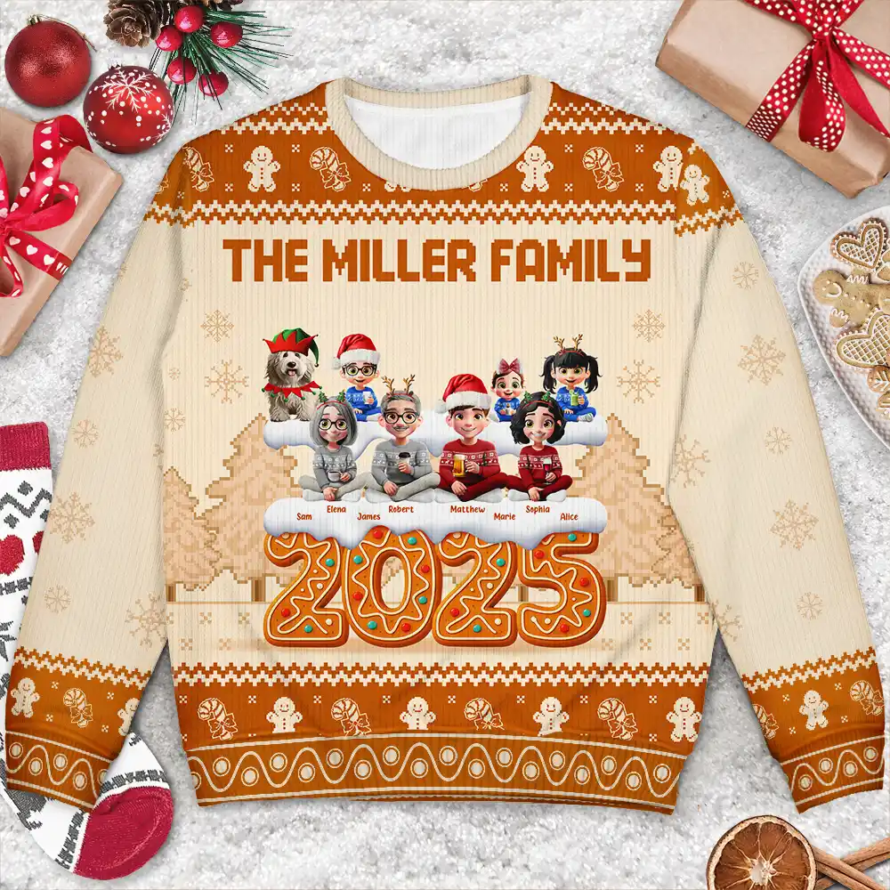 Christmas Gingerbread Family 3D Effect - Personalized Unisex Ugly Sweater - Image 3