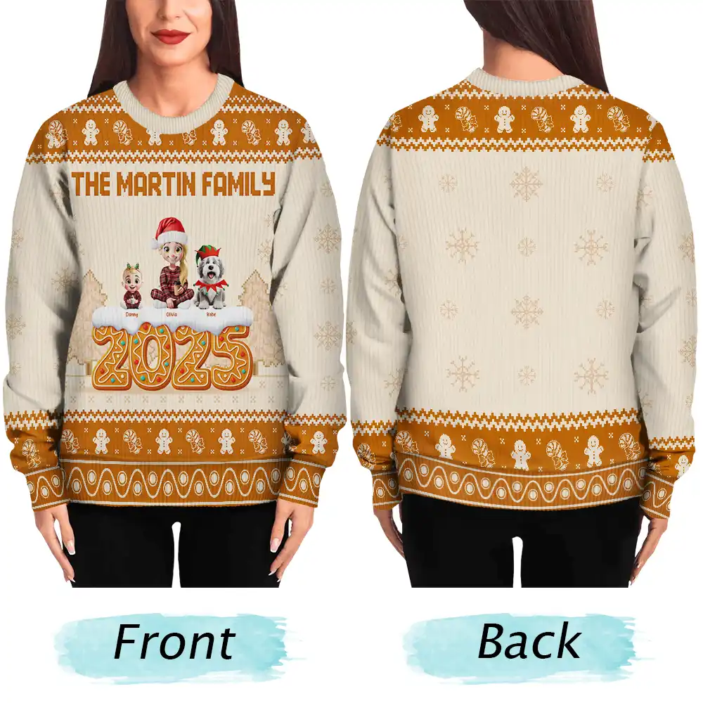 Christmas Gingerbread Family 3D Effect - Personalized Unisex Ugly Sweater - Image 5