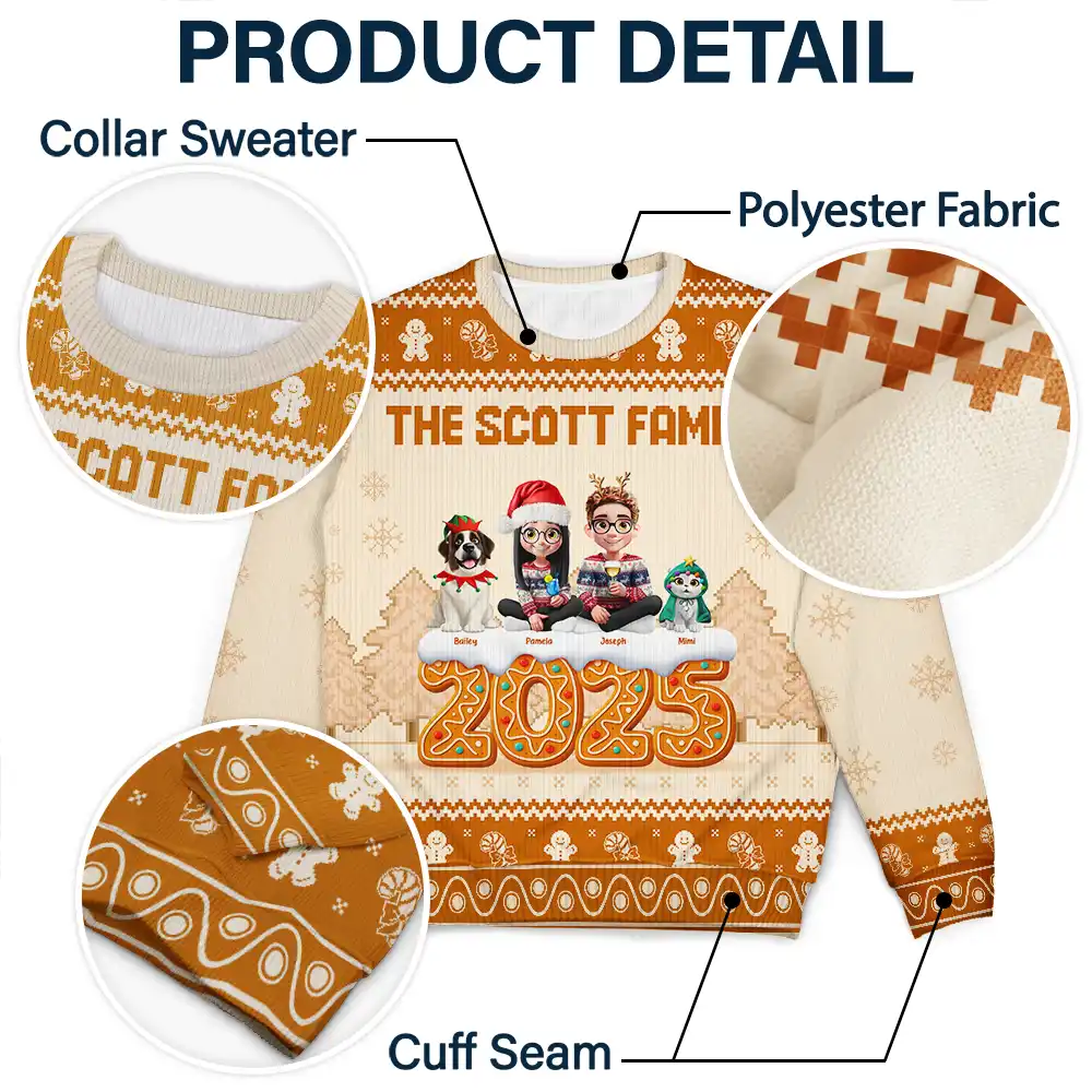 Christmas Gingerbread Family 3D Effect - Personalized Unisex Ugly Sweater - Image 6