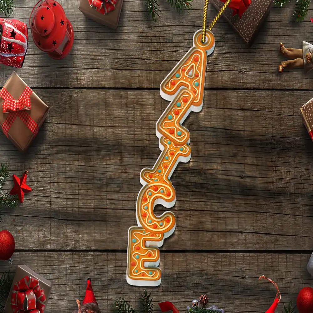 Christmas Gingerbread Name Garland - Personalized Custom Shaped Acrylic Ornament - Image 5