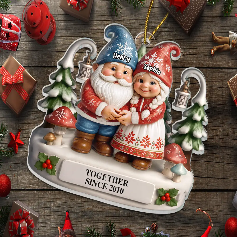 Christmas Gnome Couple Growing Old Together - Personalized Custom Shaped Acrylic Ornament - Image 5