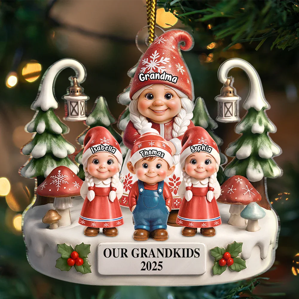 Christmas Gnome My Grandkids 3D Effect - Personalized Custom Shaped Acrylic Ornament - Image 3