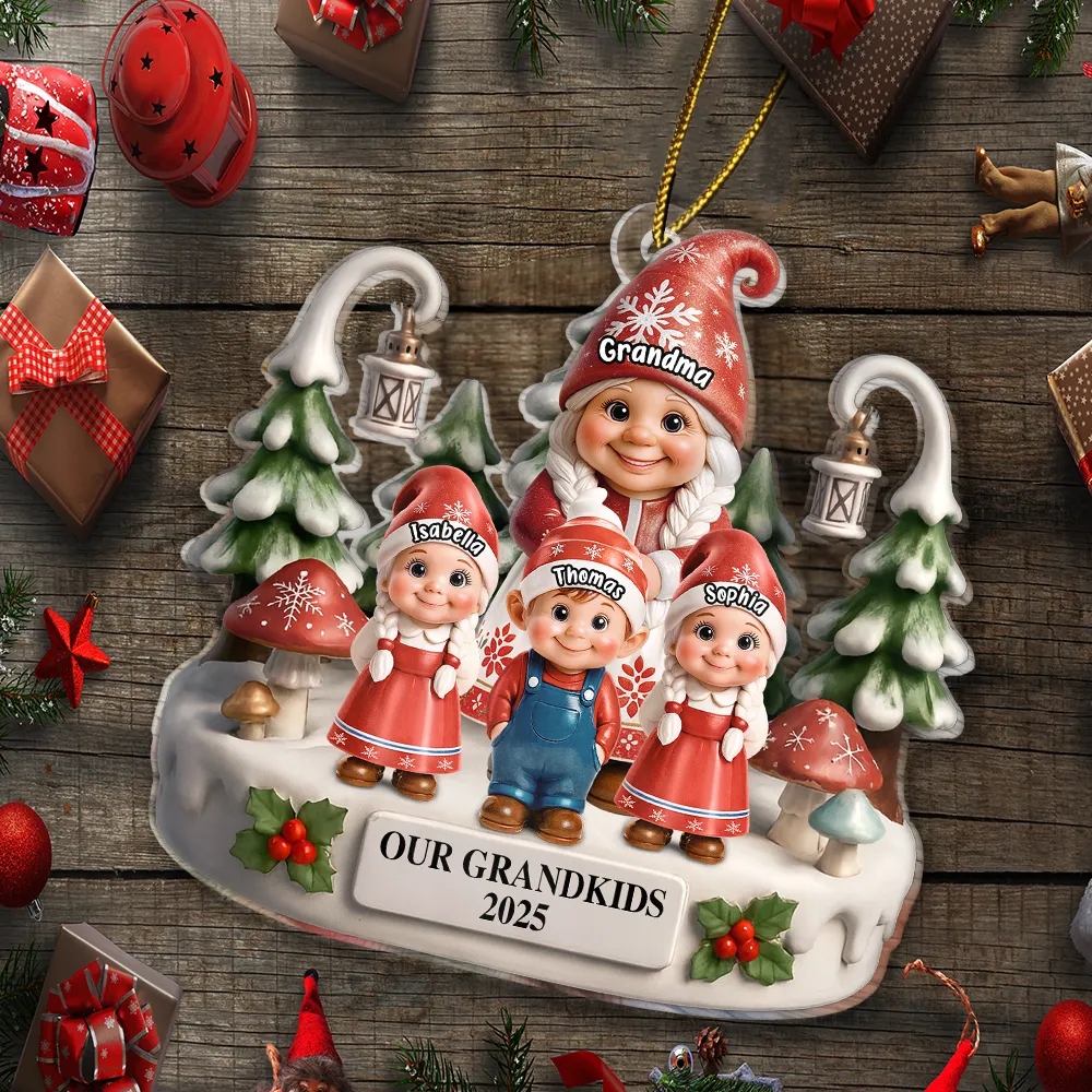 Christmas Gnome My Grandkids 3D Effect - Personalized Custom Shaped Acrylic Ornament - Image 5