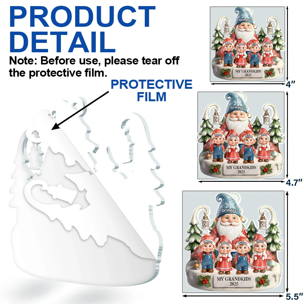Christmas Gnome My Grandkids 3D Effect - Personalized Custom Shaped Acrylic Ornament - Image 6