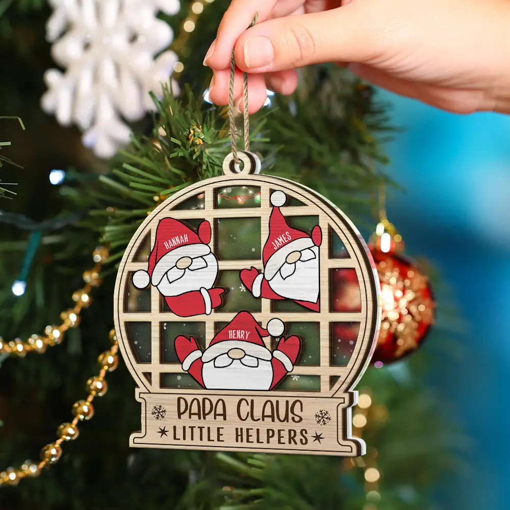 Christmas Gnome Nana Claus Little Helpers - Personalized 2-Layered Mix Ornament - Image 4