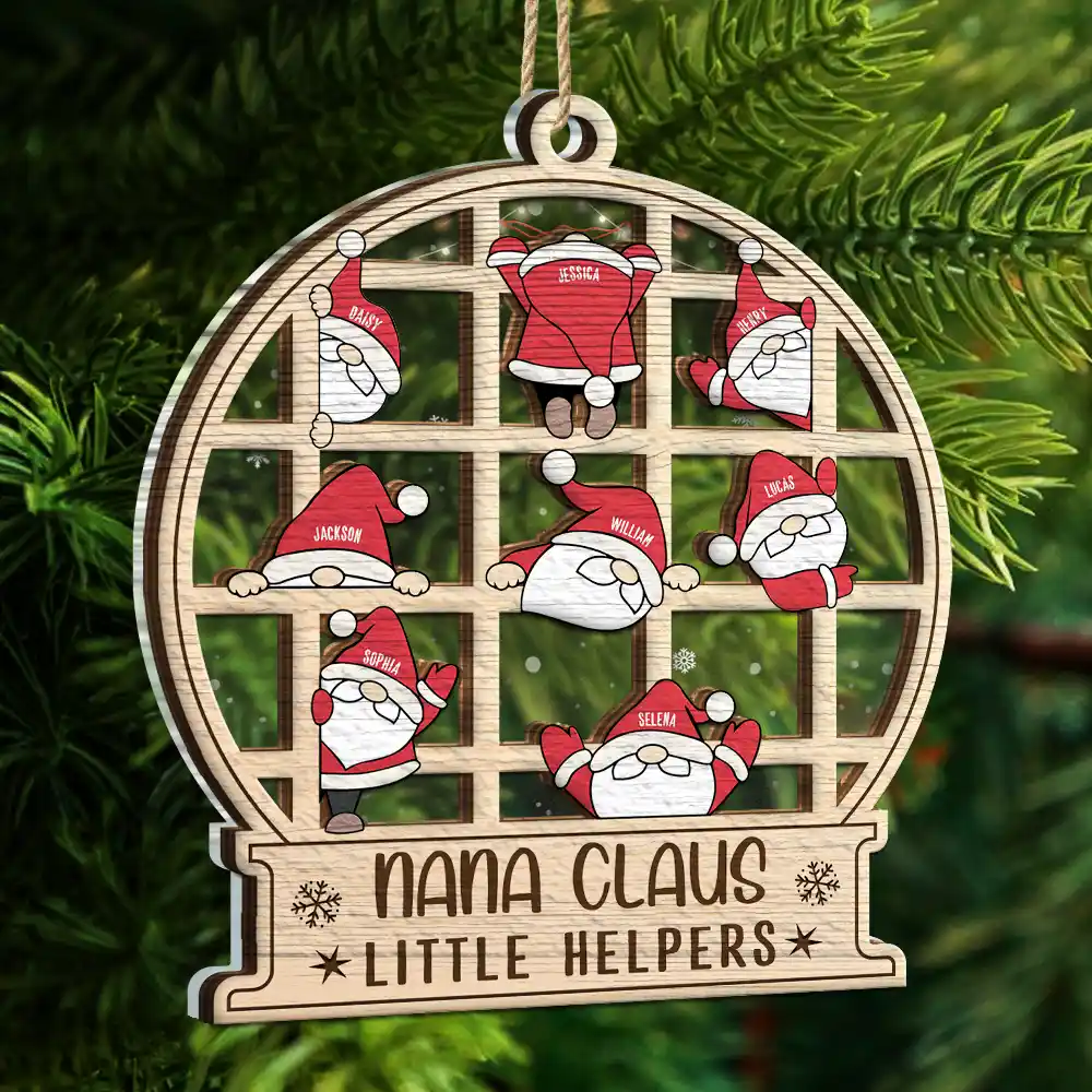 Christmas Gnome Nana Claus Little Helpers - Personalized 2-Layered Mix Ornament - Image 5