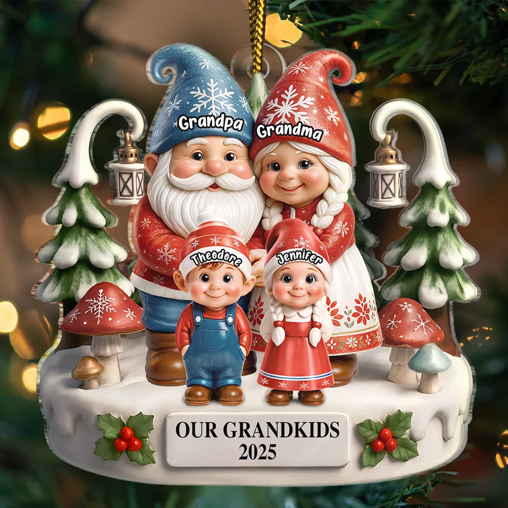 Christmas Gnome Our Grandkids 3D Effect - Personalized Custom Shaped Acrylic Ornament - Image 3