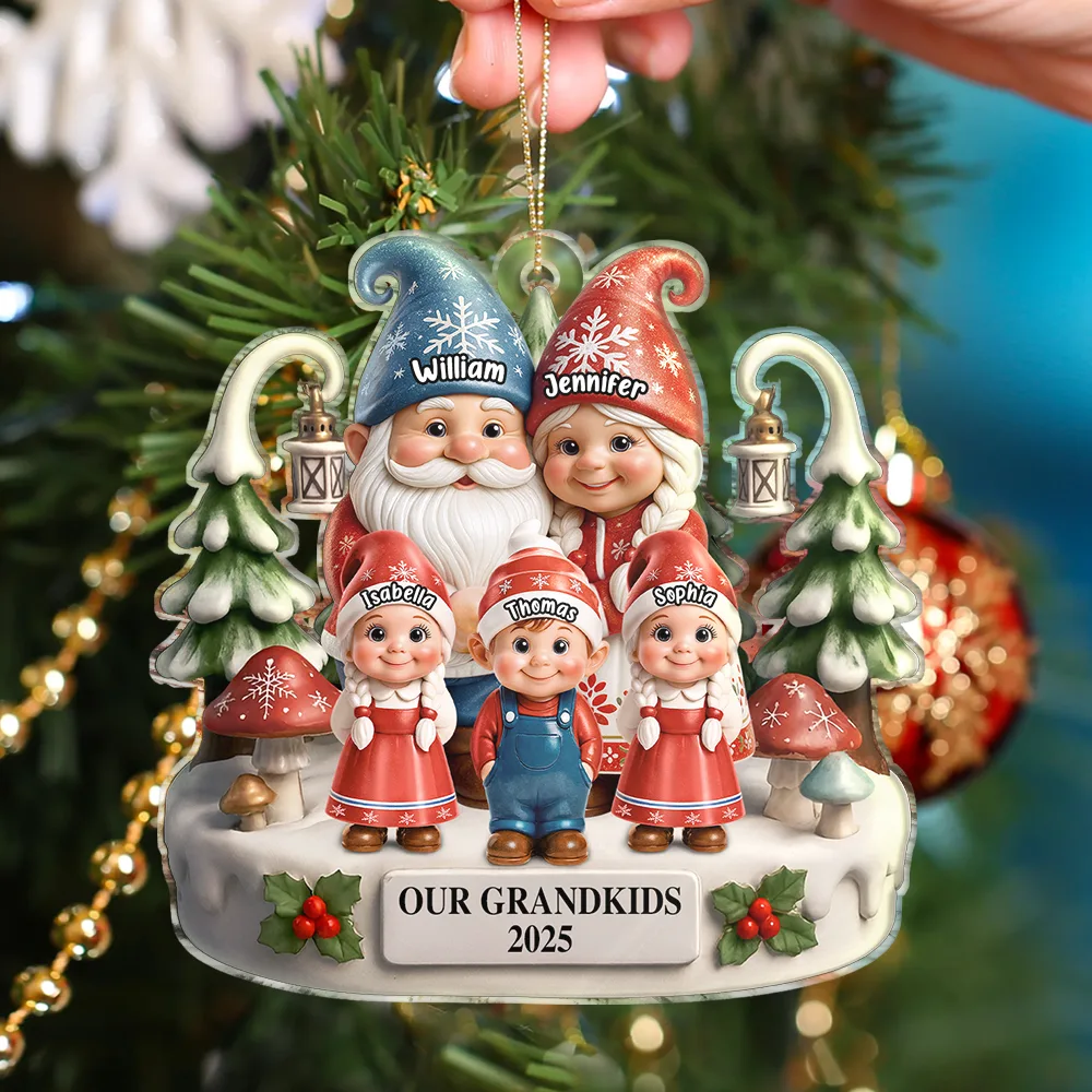 Christmas Gnome Our Grandkids 3D Effect - Personalized Custom Shaped Acrylic Ornament - Image 4