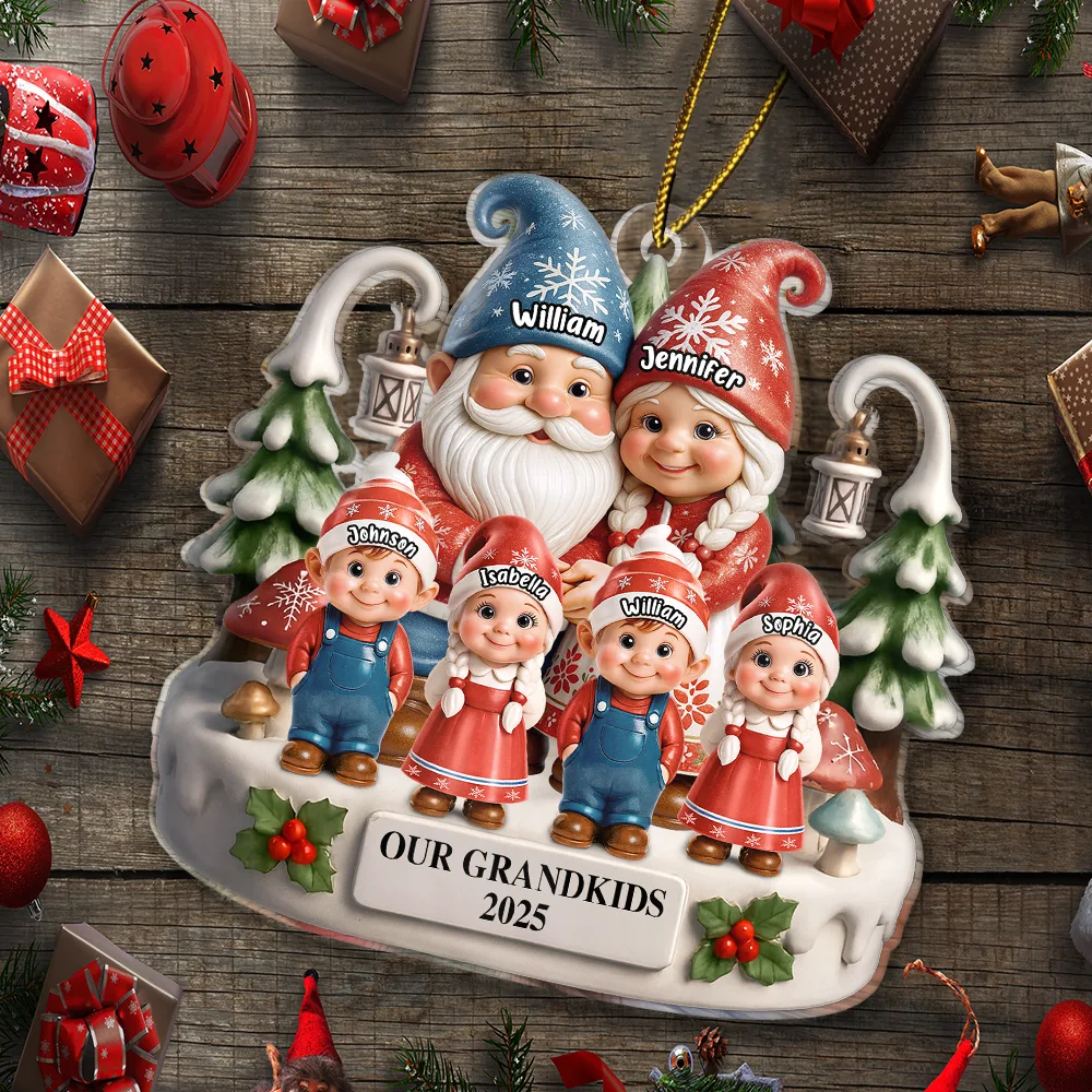 Christmas Gnome Our Grandkids 3D Effect - Personalized Custom Shaped Acrylic Ornament - Image 5